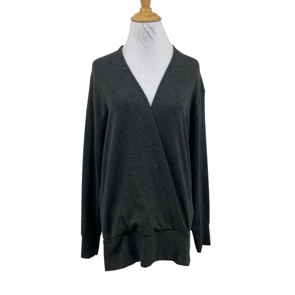 Athleta Sweatshirt Women XS Extra Small Gray Purana Faux Wrap Oversized Pullover